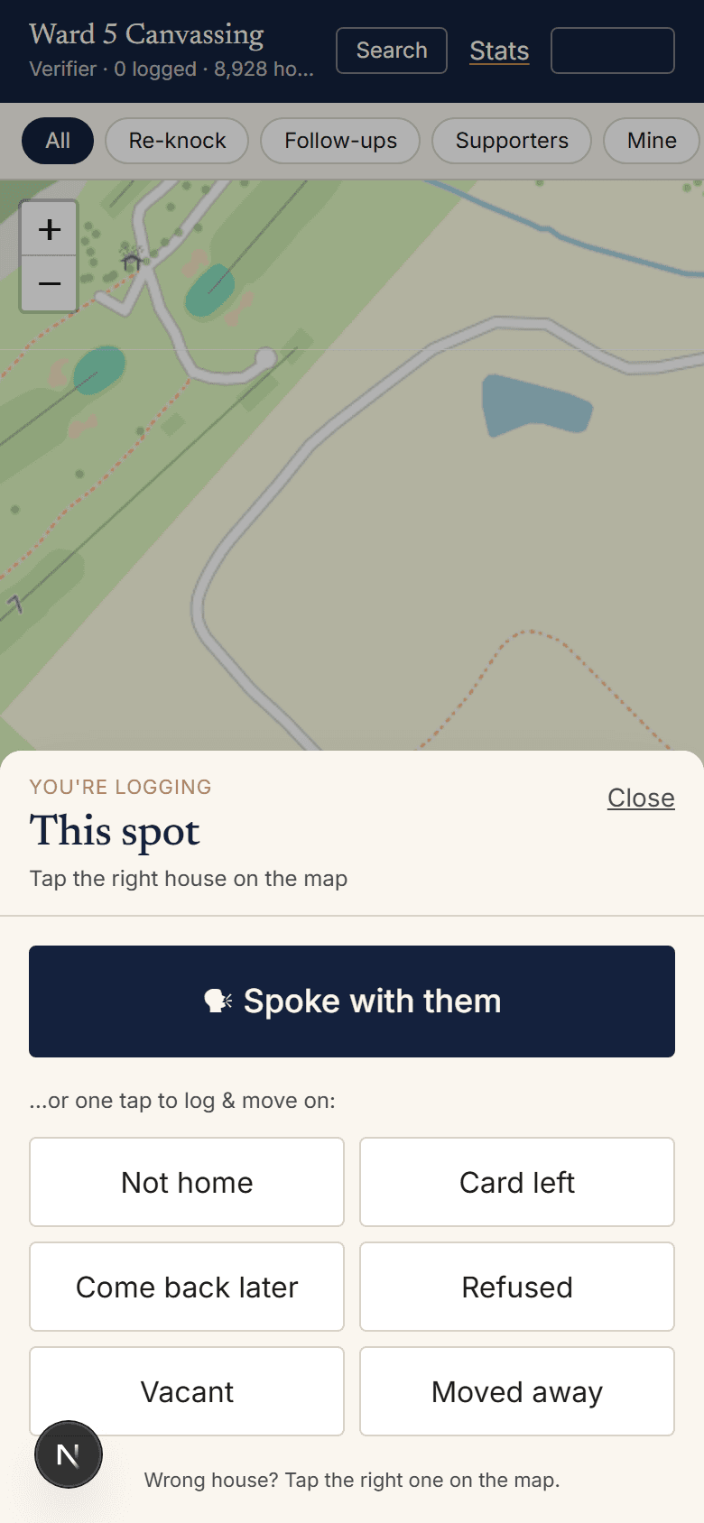 Logging a door: one tap for ‘not home’, a short form when you actually talk